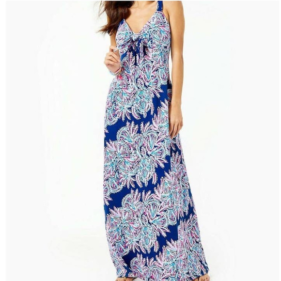 NWT Lilly Pulitzer Maui Miss Shell Blue Oyster Bay Sleeveless Maxi Dress 10 - Picture 16 of 17